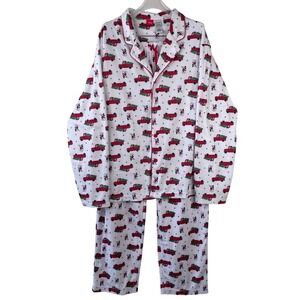 Disney Mickey Mouse Christmas Pajama Set Mens XXL White Fleece Red Truck Holiday
